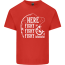Here Fishy Fishy Funny Fishing Fisherman Kids T-Shirt Childrens Red