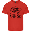 Here Fishy Fishy Funny Fishing Fisherman Kids T-Shirt Childrens Red