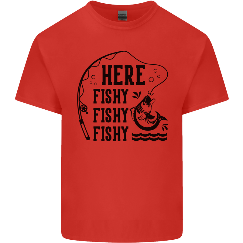Here Fishy Fishy Funny Fishing Fisherman Kids T-Shirt Childrens Red