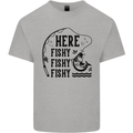 Here Fishy Fishy Funny Fishing Fisherman Kids T-Shirt Childrens Sports Grey