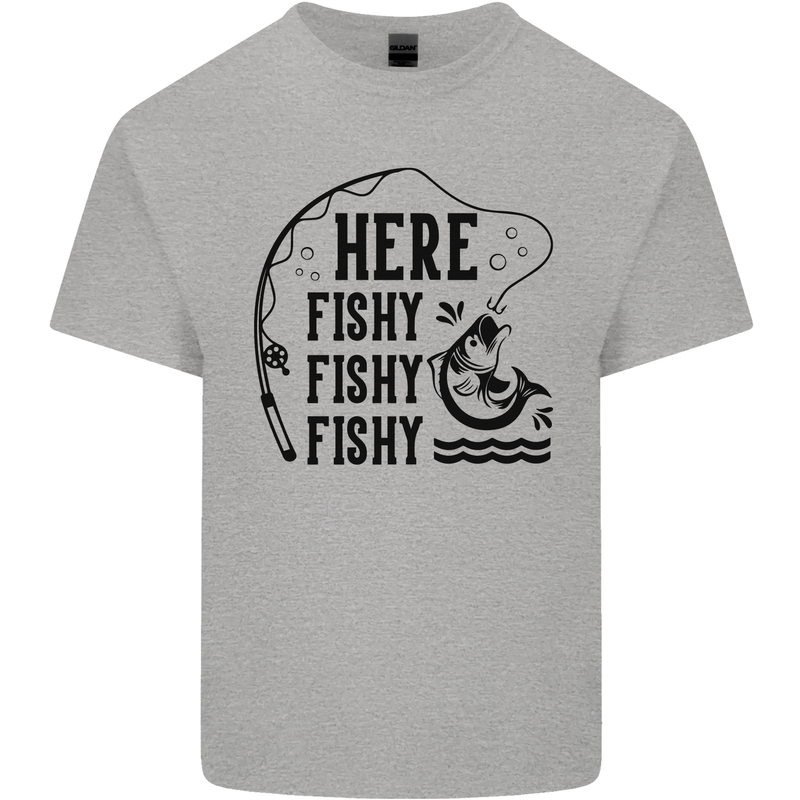 Here Fishy Fishy Funny Fishing Fisherman Kids T-Shirt Childrens Sports Grey