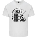 Here Fishy Fishy Funny Fishing Fisherman Kids T-Shirt Childrens White
