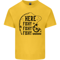 Here Fishy Fishy Funny Fishing Fisherman Kids T-Shirt Childrens Yellow