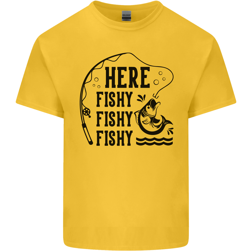 Here Fishy Fishy Funny Fishing Fisherman Kids T-Shirt Childrens Yellow