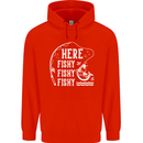 Here Fishy Fishy Funny Fishing Fisherman Mens 80% Cotton Hoodie Bright Red