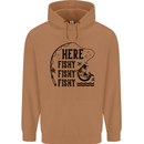 Here Fishy Fishy Funny Fishing Fisherman Mens 80% Cotton Hoodie Caramel Latte