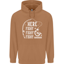 Here Fishy Fishy Funny Fishing Fisherman Mens 80% Cotton Hoodie Caramel Latte