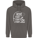 Here Fishy Fishy Funny Fishing Fisherman Mens 80% Cotton Hoodie Charcoal