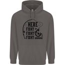 Here Fishy Fishy Funny Fishing Fisherman Mens 80% Cotton Hoodie Charcoal
