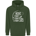 Here Fishy Fishy Funny Fishing Fisherman Mens 80% Cotton Hoodie Forest Green