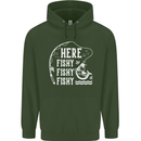 Here Fishy Fishy Funny Fishing Fisherman Mens 80% Cotton Hoodie Forest Green