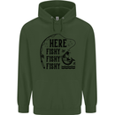Here Fishy Fishy Funny Fishing Fisherman Mens 80% Cotton Hoodie Forest Green