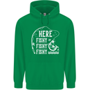 Here Fishy Fishy Funny Fishing Fisherman Mens 80% Cotton Hoodie Irish Green