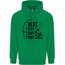 Here Fishy Fishy Funny Fishing Fisherman Mens 80% Cotton Hoodie Irish Green
