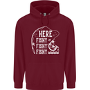Here Fishy Fishy Funny Fishing Fisherman Mens 80% Cotton Hoodie Maroon