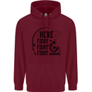 Here Fishy Fishy Funny Fishing Fisherman Mens 80% Cotton Hoodie Maroon