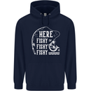 Here Fishy Fishy Funny Fishing Fisherman Mens 80% Cotton Hoodie Navy Blue