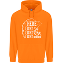 Here Fishy Fishy Funny Fishing Fisherman Mens 80% Cotton Hoodie Orange