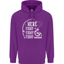 Here Fishy Fishy Funny Fishing Fisherman Mens 80% Cotton Hoodie Purple