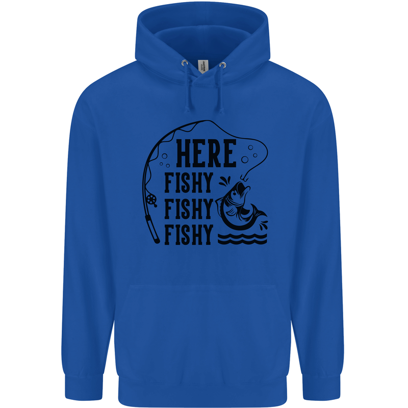 Here Fishy Fishy Funny Fishing Fisherman Mens 80% Cotton Hoodie Royal Blue