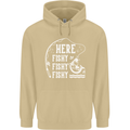 Here Fishy Fishy Funny Fishing Fisherman Mens 80% Cotton Hoodie Sand