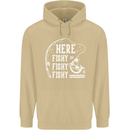 Here Fishy Fishy Funny Fishing Fisherman Mens 80% Cotton Hoodie Sand