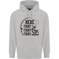 Here Fishy Fishy Funny Fishing Fisherman Mens 80% Cotton Hoodie Sports Grey