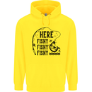 Here Fishy Fishy Funny Fishing Fisherman Mens 80% Cotton Hoodie Yellow