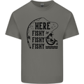 Here Fishy Fishy Funny Fishing Fisherman Mens Cotton T-Shirt Tee Top Charcoal