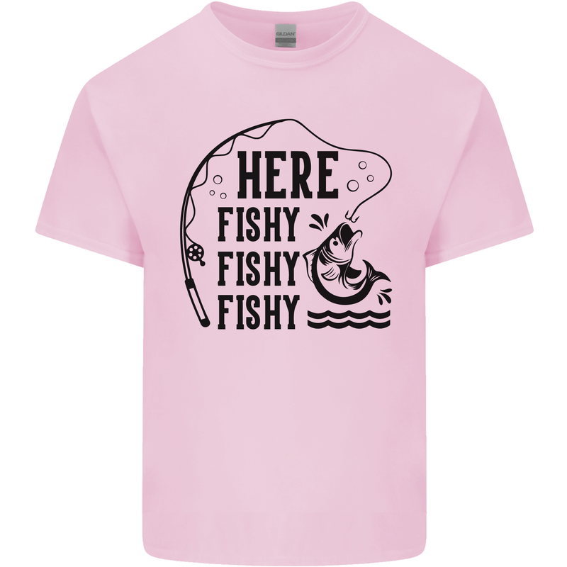 Here Fishy Fishy Funny Fishing Fisherman Mens Cotton T-Shirt Tee Top Light Pink