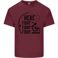 Here Fishy Fishy Funny Fishing Fisherman Mens Cotton T-Shirt Tee Top Maroon