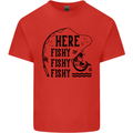 Here Fishy Fishy Funny Fishing Fisherman Mens Cotton T-Shirt Tee Top Red