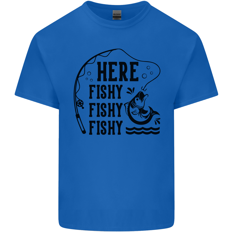 Here Fishy Fishy Funny Fishing Fisherman Mens Cotton T-Shirt Tee Top Royal Blue