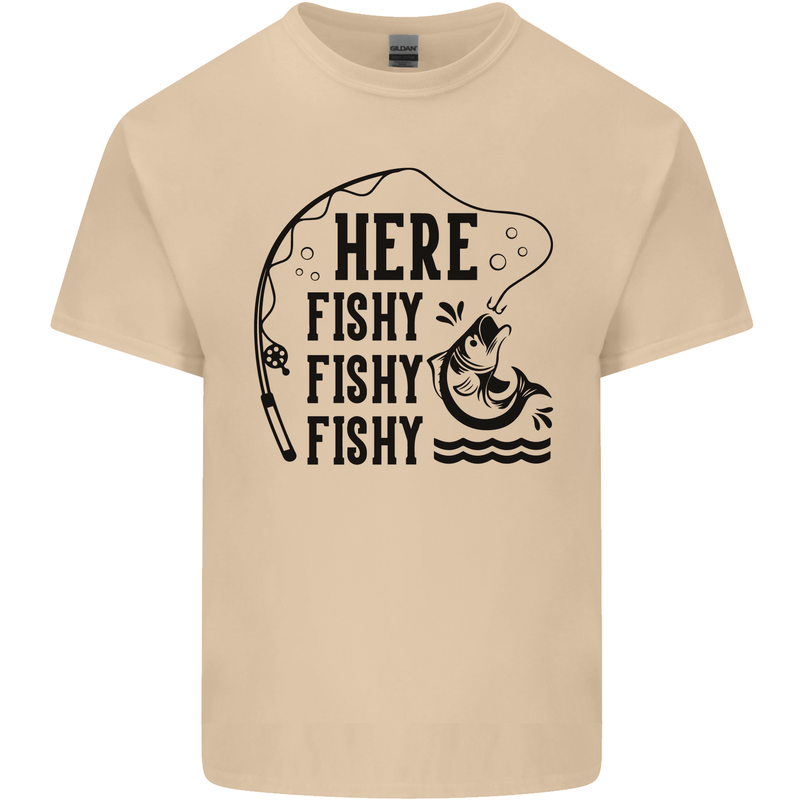 Here Fishy Fishy Funny Fishing Fisherman Mens Cotton T-Shirt Tee Top Sand