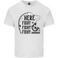 Here Fishy Fishy Funny Fishing Fisherman Mens Cotton T-Shirt Tee Top White