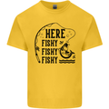 Here Fishy Fishy Funny Fishing Fisherman Mens Cotton T-Shirt Tee Top Yellow