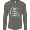 Here Fishy Fishy Funny Fishing Fisherman Mens Long Sleeve T-Shirt Charcoal