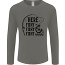 Here Fishy Fishy Funny Fishing Fisherman Mens Long Sleeve T-Shirt Charcoal