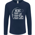 Here Fishy Fishy Funny Fishing Fisherman Mens Long Sleeve T-Shirt Navy Blue