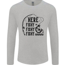 Here Fishy Fishy Funny Fishing Fisherman Mens Long Sleeve T-Shirt Sports Grey