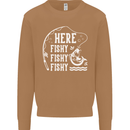 Here Fishy Fishy Funny Fishing Fisherman Mens Sweatshirt Jumper Caramel Latte