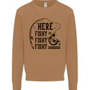 Here Fishy Fishy Funny Fishing Fisherman Mens Sweatshirt Jumper Caramel Latte