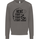 Here Fishy Fishy Funny Fishing Fisherman Mens Sweatshirt Jumper Charcoal