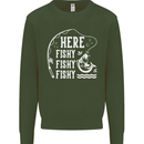 Here Fishy Fishy Funny Fishing Fisherman Mens Sweatshirt Jumper Forest Green