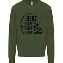 Here Fishy Fishy Funny Fishing Fisherman Mens Sweatshirt Jumper Forest Green