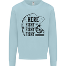 Here Fishy Fishy Funny Fishing Fisherman Mens Sweatshirt Jumper Light Blue