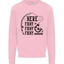 Here Fishy Fishy Funny Fishing Fisherman Mens Sweatshirt Jumper Light Pink