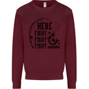 Here Fishy Fishy Funny Fishing Fisherman Mens Sweatshirt Jumper Maroon