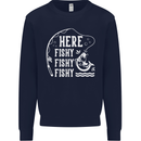 Here Fishy Fishy Funny Fishing Fisherman Mens Sweatshirt Jumper Navy Blue
