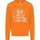 Here Fishy Fishy Funny Fishing Fisherman Mens Sweatshirt Jumper Orange